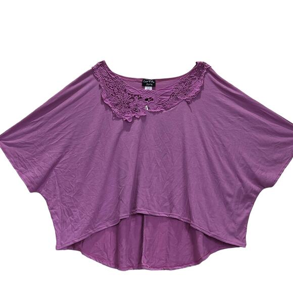 Luv Me More Embellished Crochet Neck Hi Lo Loose Tee Shirt Top Plus Size 3X Pink - Picture 4 of 13